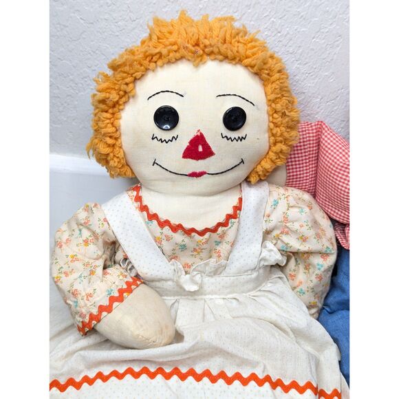 Pair of Vintage Handmade Raggedy Ann & Andy Dolls 27" Long - Picture 2 of 10